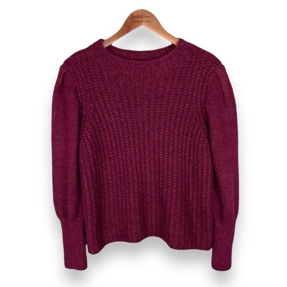 Lulus Go Cozy Burgundy Chunky Knit Puff Sleeve Red Sweater M - Cozycore, Fall - Picture 2 of 10